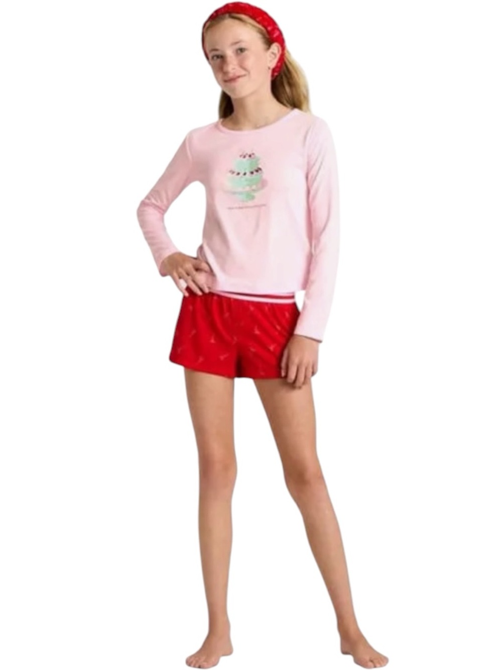Art Class Long Sleeve Pajama Set With Pink Headband 3 Piece Set NEW Large 10/12